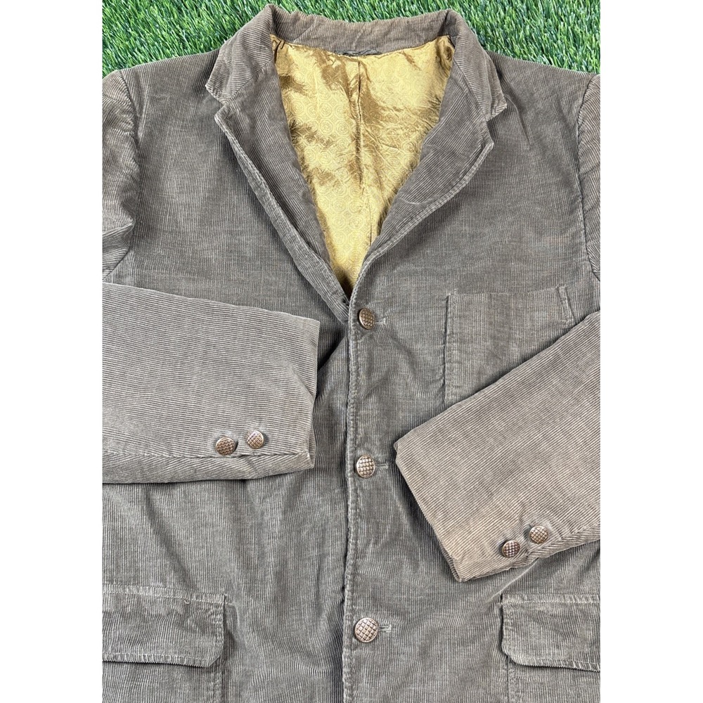 Vintage 60s 70s Corduroy Blazer Green Coat 42R Metal Buttons Union Made USA